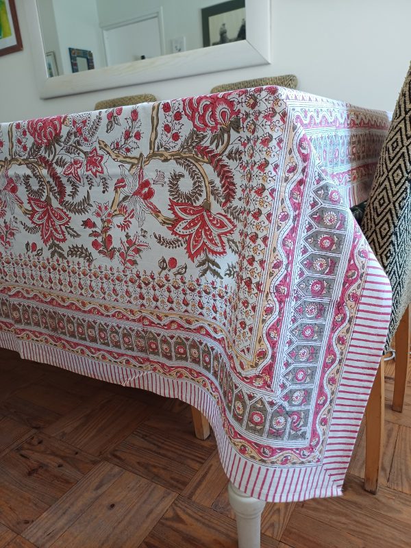 Table Cover Red Block Print Mughal - 4 Seater - Image 2