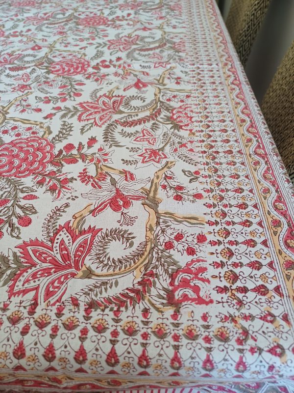 Table Cover Red Block Print Mughal - 4 Seater - Image 3