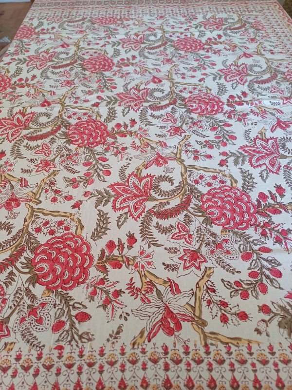 Table Cover Red Block Print Mughal - 4 Seater - Image 4