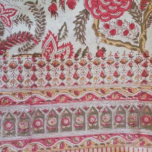 Table Cover Red Block Print Mughal - 4 Seater