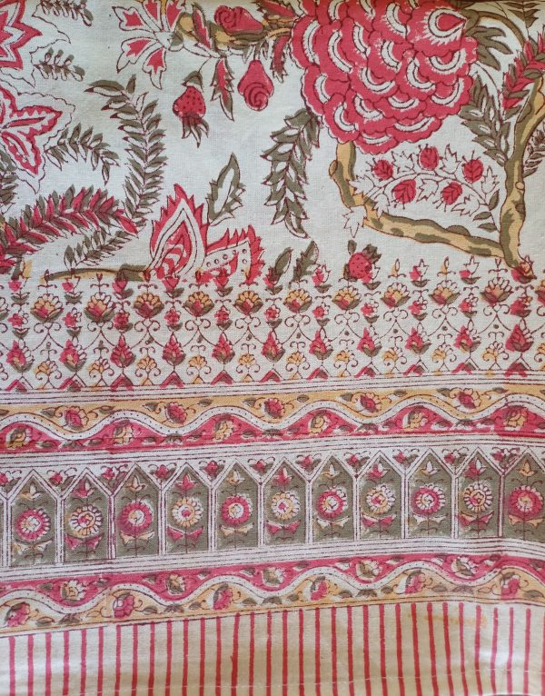 Table Cover Red Block Print Mughal - 4 Seater