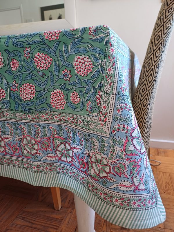 Table Cover Olive Red Block Print Mughal - 4 seater - Image 2