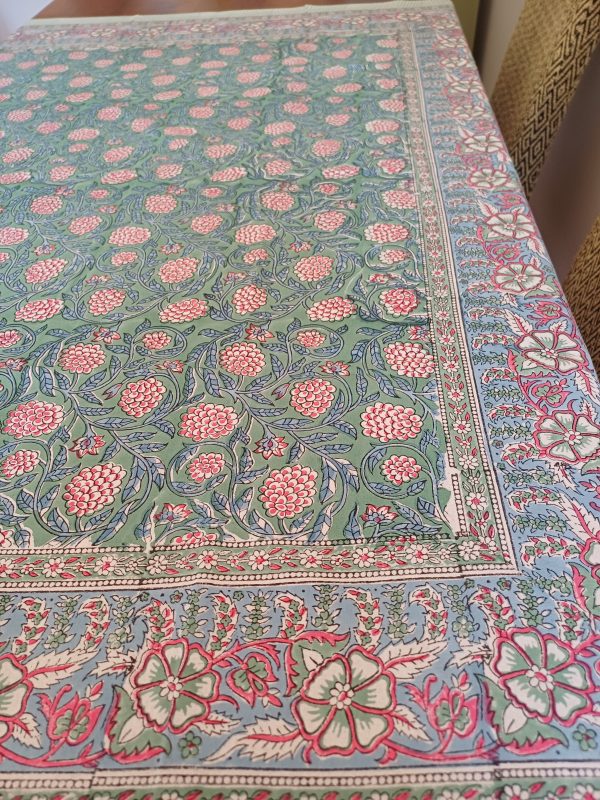 Table Cover Olive Red Block Print Mughal - 4 seater - Image 3