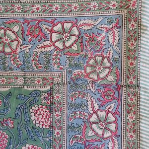 Table Cover Olive Red Block Print Mughal - 4 seater
