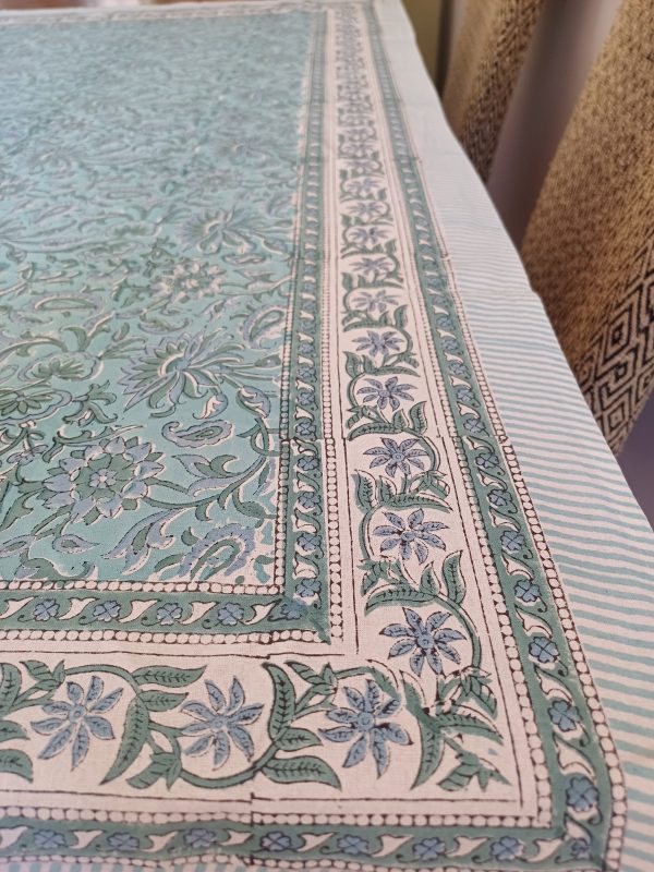 Table Cover Turquoise Block Print Mughal - 6 seater - Image 3