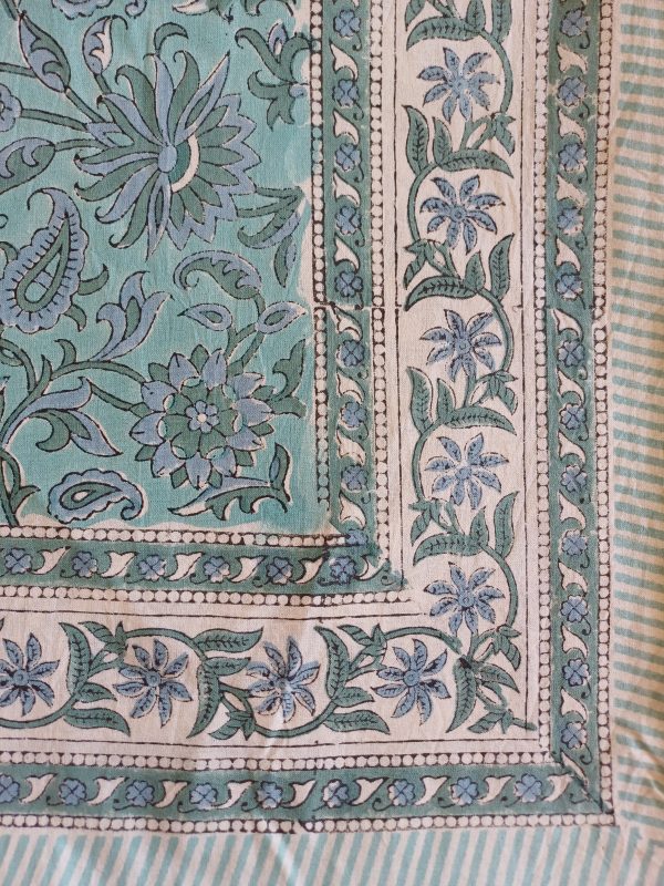 Table Cover Turquoise Block Print Mughal - 6 seater