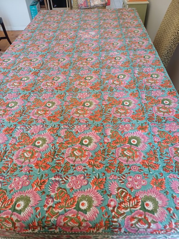 Table Cover Red Pink Teal Block Print Mughal - 6 seater - Image 3