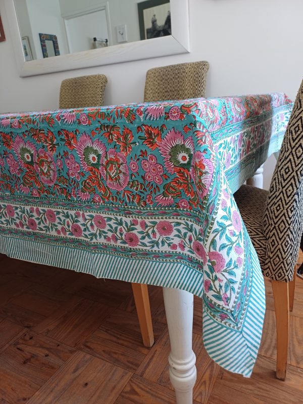 Table Cover Red Pink Teal Block Print Mughal - 6 seater - Image 2