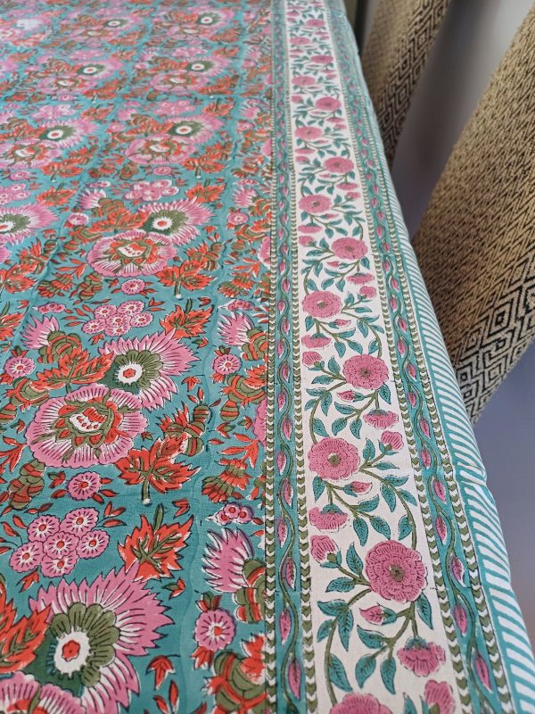 Table Cover Red Pink Teal Block Print Mughal - 6 seater - Image 4