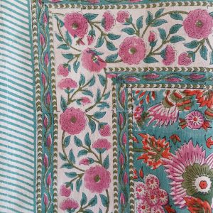 Table Cover Red Pink Teal Block Print Mughal - 6 seater