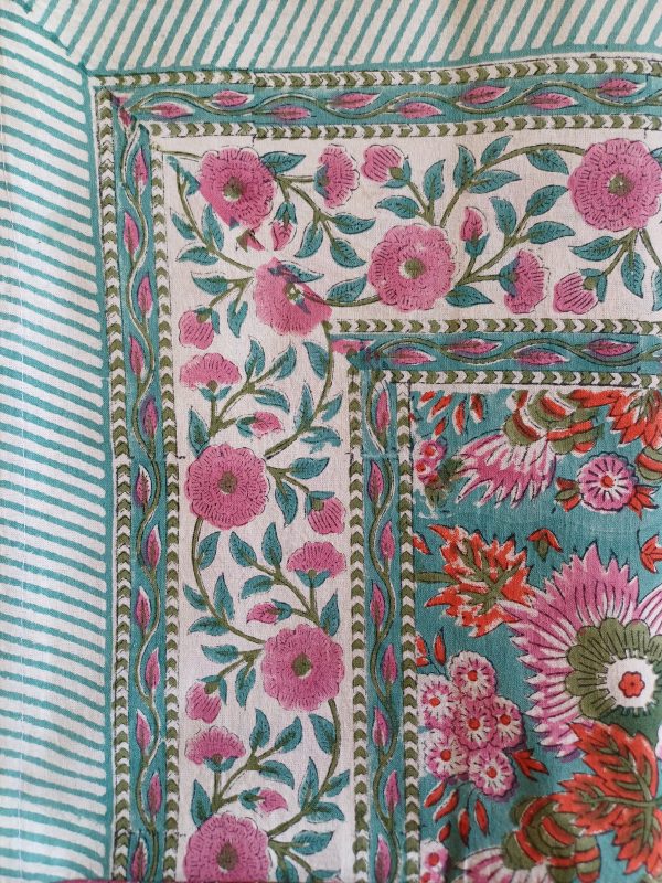 Table Cover Red Pink Teal Block Print Mughal - 6 seater