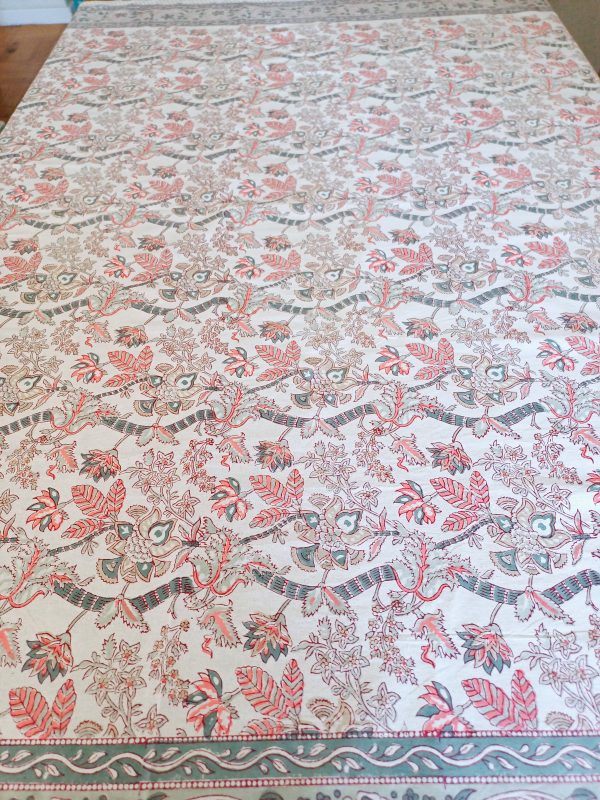 Table Cover White Olive Block Print Mughal -  4 x 4 seater - Image 3