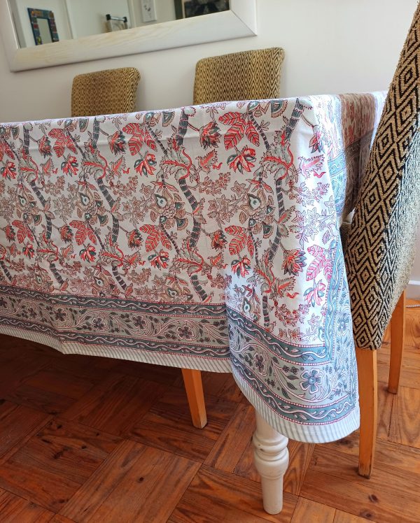 Table Cover White Olive Block Print Mughal -  4 x 4 seater - Image 2