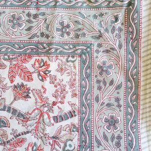 Table Cover White Olive Block Print Mughal -  4 x 4 seater