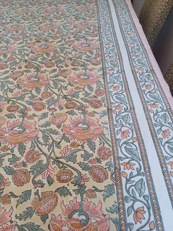 Table Cover Yellow Pink Block Print Mughal - 8 seater - Image 4