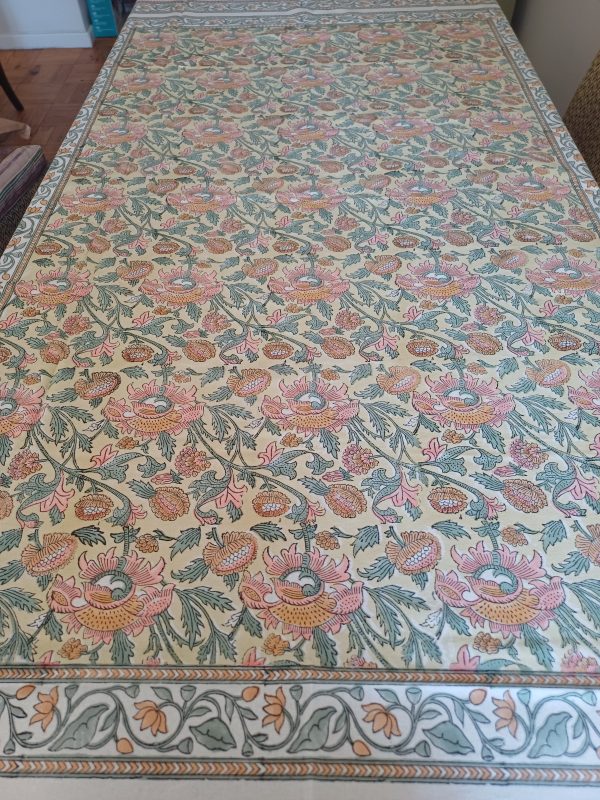 Table Cover Yellow Pink Block Print Mughal - 8 seater - Image 5