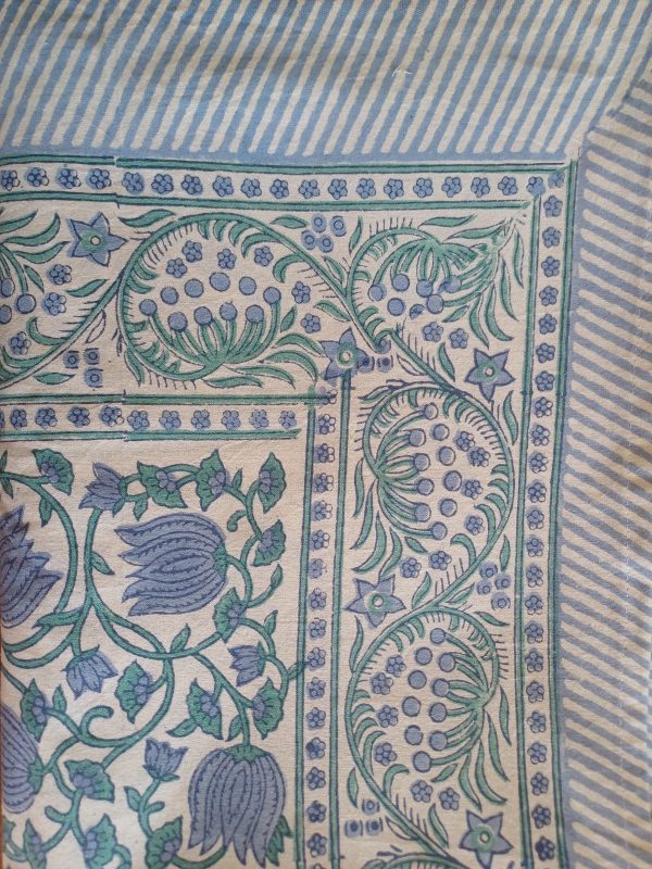 Table Cover Blues Block Print Mughal - 4 Seater