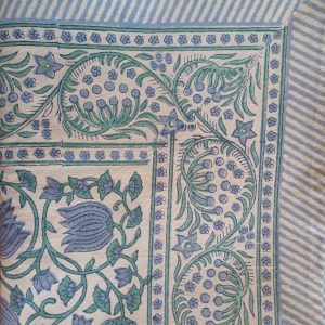 Table Cover Powder Blue Block Print Mughal - 8 seater