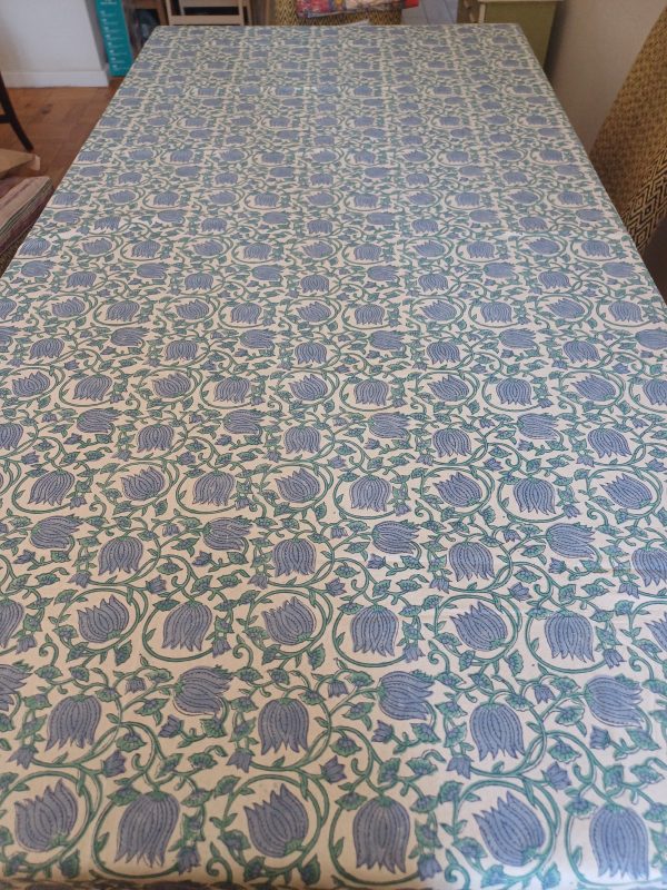 Table Cover Blues Block Print Mughal - 4 Seater - Image 3
