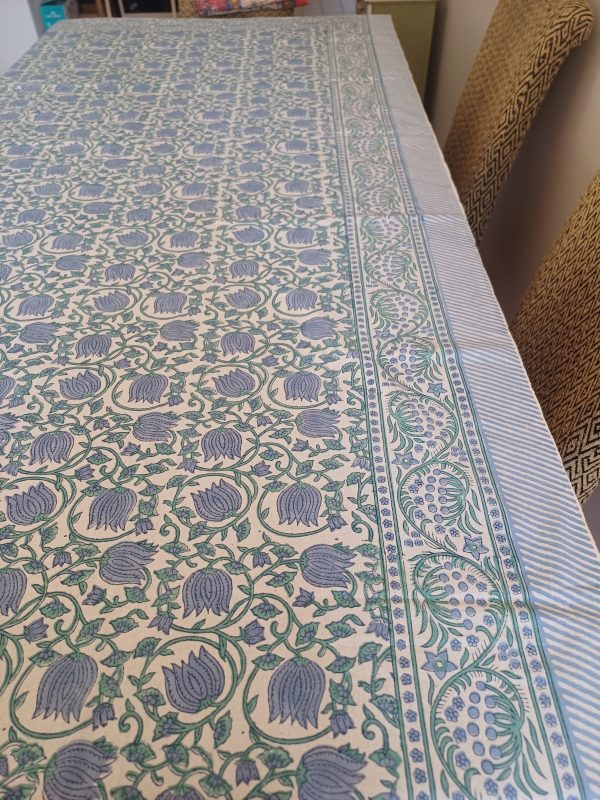 Table Cover Blues Block Print Mughal - 4 Seater - Image 2