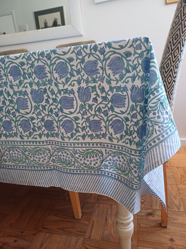 Table Cover Blues Block Print Mughal - 4 Seater - Image 4