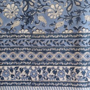 Table Cover Blue Floral Block Print Mughal - 8 seater