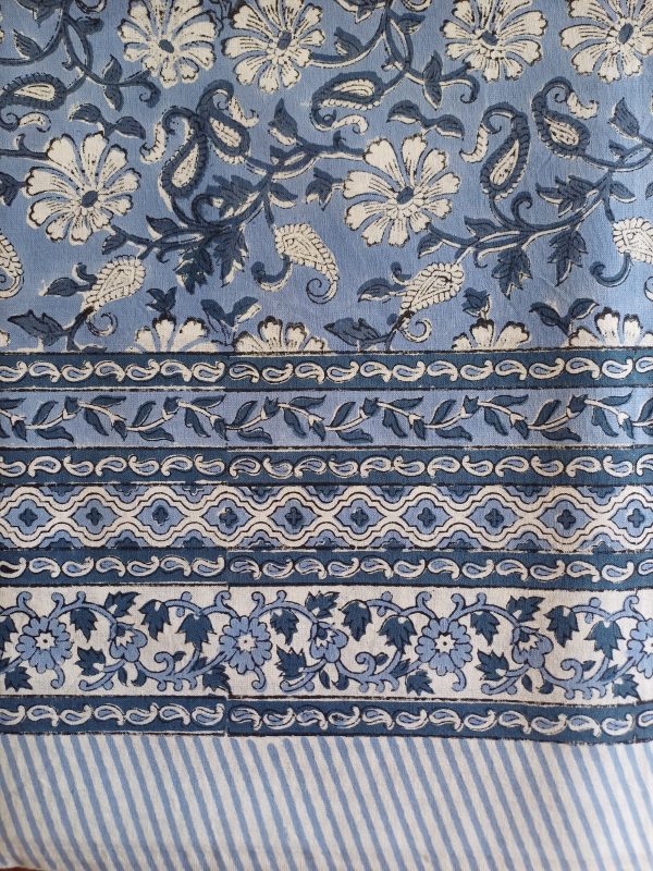 Table Cover Blue Floral Block Print Mughal - 8 seater