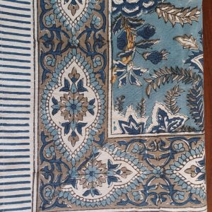 Table Cover Dark Blue Teal Block Print Mughal - 8 seater
