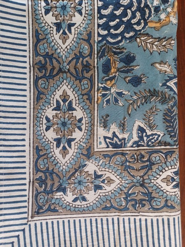Table Cover Dark Blue Teal Block Print Mughal - 8 seater