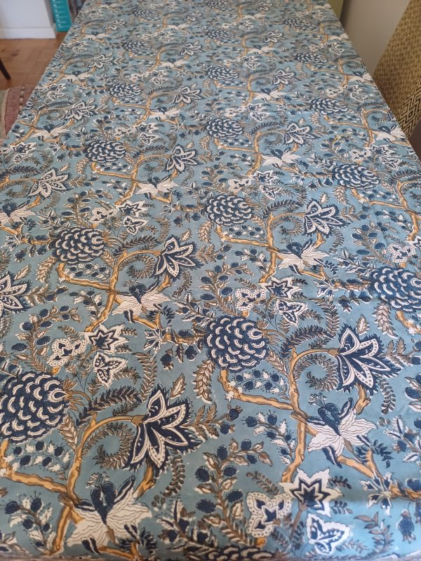 Table Cover Dark Blue Teal Block Print Mughal - 8 seater - Image 3