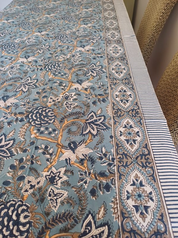 Table Cover Dark Blue Teal Block Print Mughal - 8 seater - Image 4