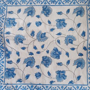Cushion Cotton Cover Block Print Rapit - White with Blue