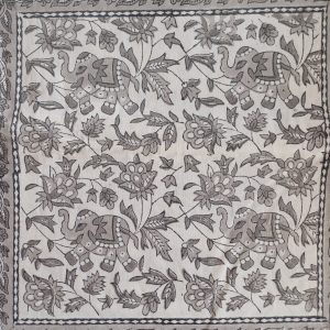 Cushion Cotton Cover Block Print Rapit - White with Grey Elephant