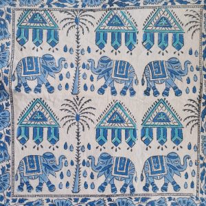 Cushion Cotton Cover Block Print Rapit - Blue Elephant