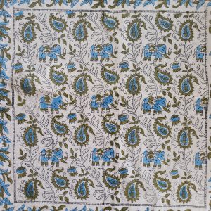 Cushion Cotton Cover Block Print Rapit - Blue / Green