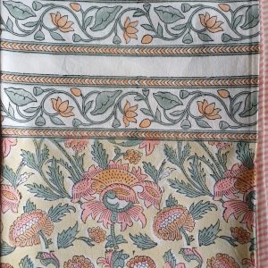Table Cover Yellow Pink Block Print Mughal - 8 seater