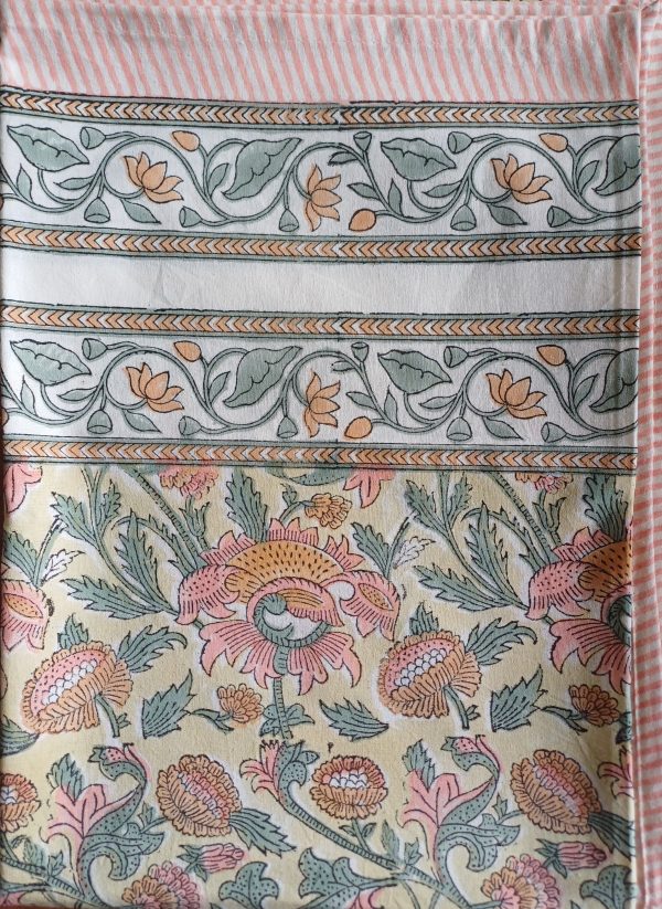 Table Cover Yellow Pink Block Print Mughal - 8 seater