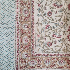 Table Cover Maroon Floral Block Print Mughal - 8 seater