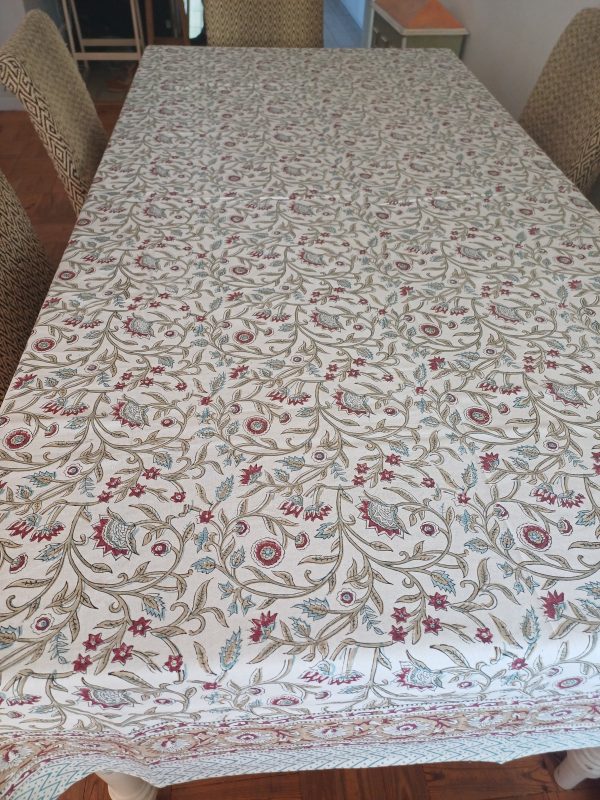 Table Cover Maroon Floral Block Print Mughal - 8 seater - Image 2