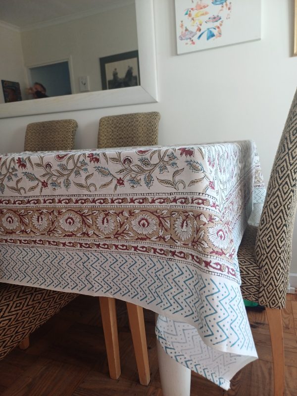Table Cover Maroon Floral Block Print Mughal - 8 seater - Image 3