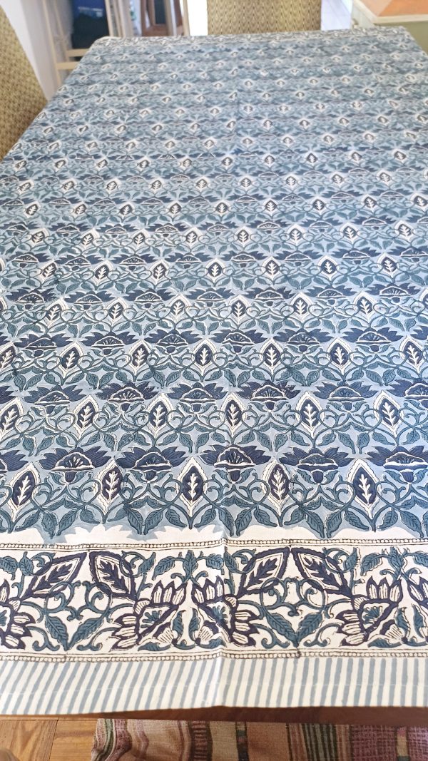 Table Cover Dark Blue white Ornate Block Print Mughal - 6 seater - Image 2