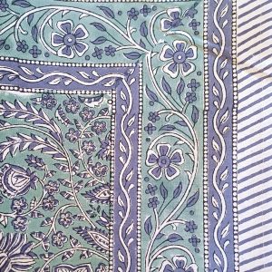 Table Cover Olive Block Print Mughal - 8 seater