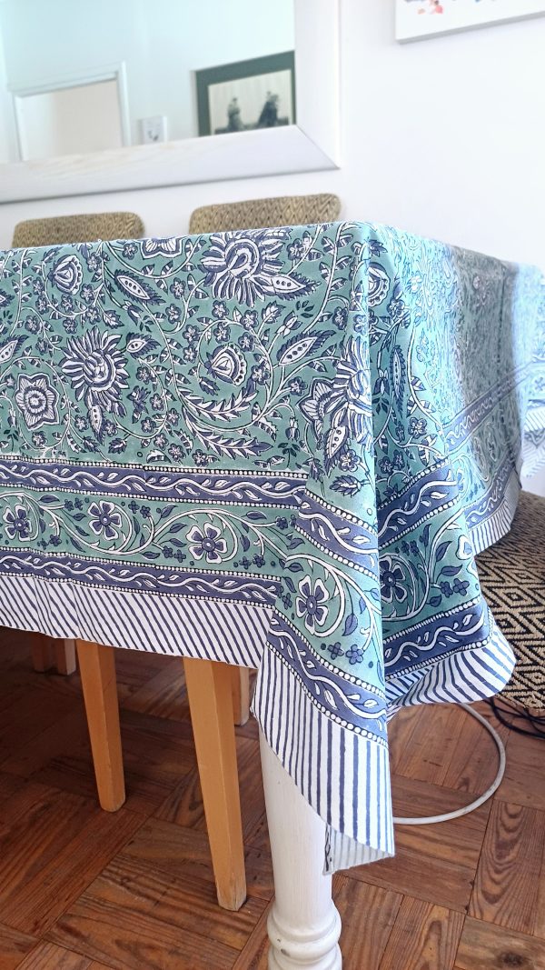 Table Cover Olive Block Print Mughal - 8 seater - Image 2