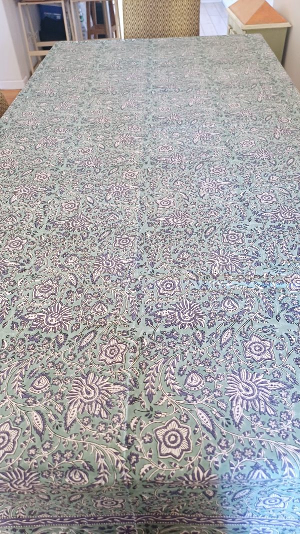 Table Cover Olive Block Print Mughal - 8 seater - Image 3