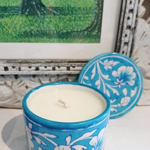Pottery:Round Box/Turquoise candle pot