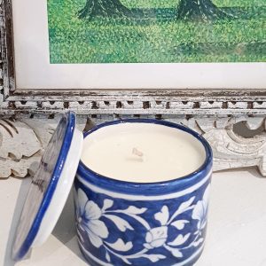 Pottery:Round Box/Blue candle pot