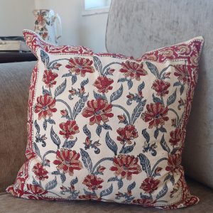 Cushion Cotton Cover Block Print Rapit - Red Ornate