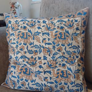 Cushion Cotton Cover Block Print Rapit - Cream Ornate