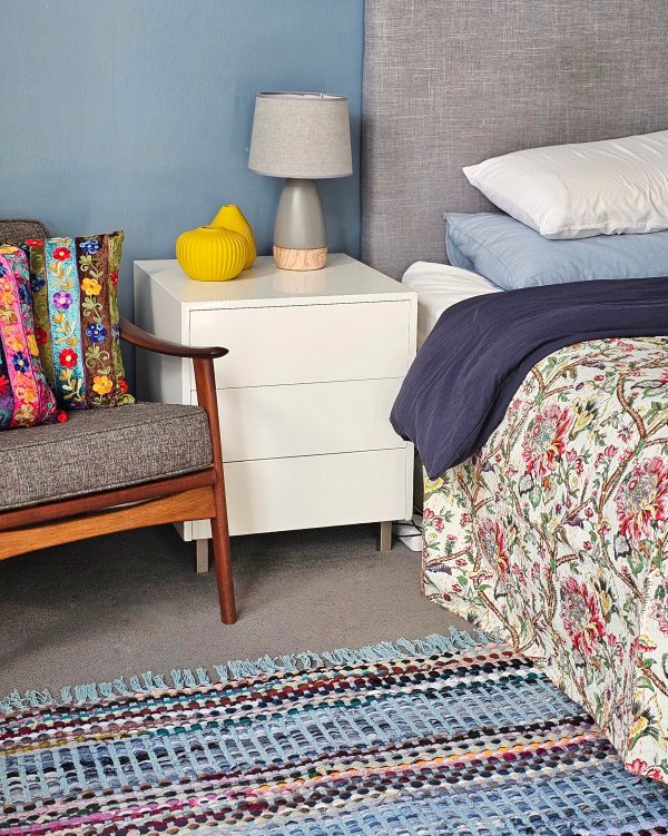 Bedspread Queen (Kantha) Screen Print Gudari (2 layer) - Cream Floral - Image 4