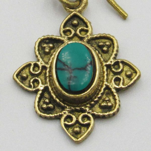 Brass-Plated Drop Earrings with Turquoise Bead - Image 2
